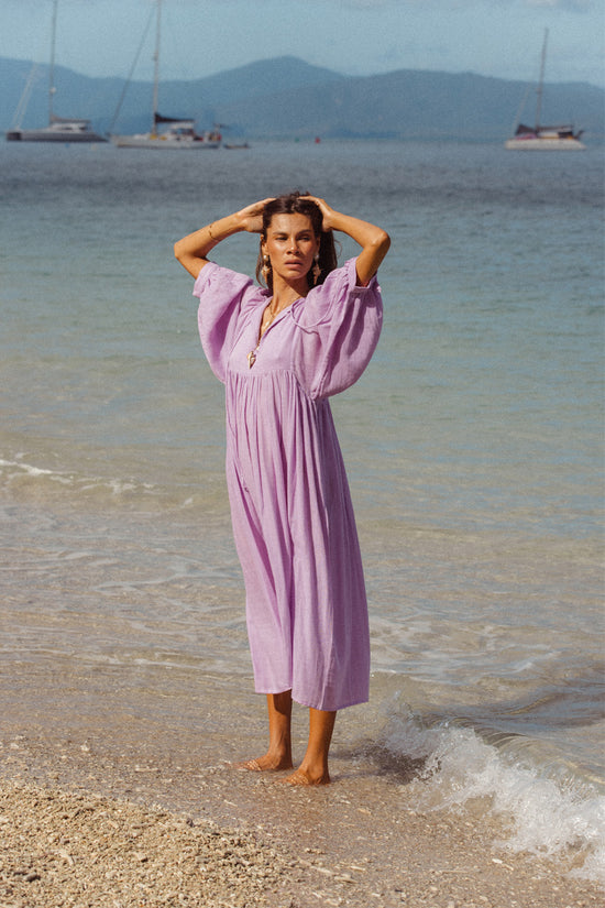 Kyra Midi Dress ~ Lilac Gauze | Handcrafted For Everyday Wear DOI Kyra Midi Dress ~ Lilac Gauze | Handcrafted For Everyday Wear DOI