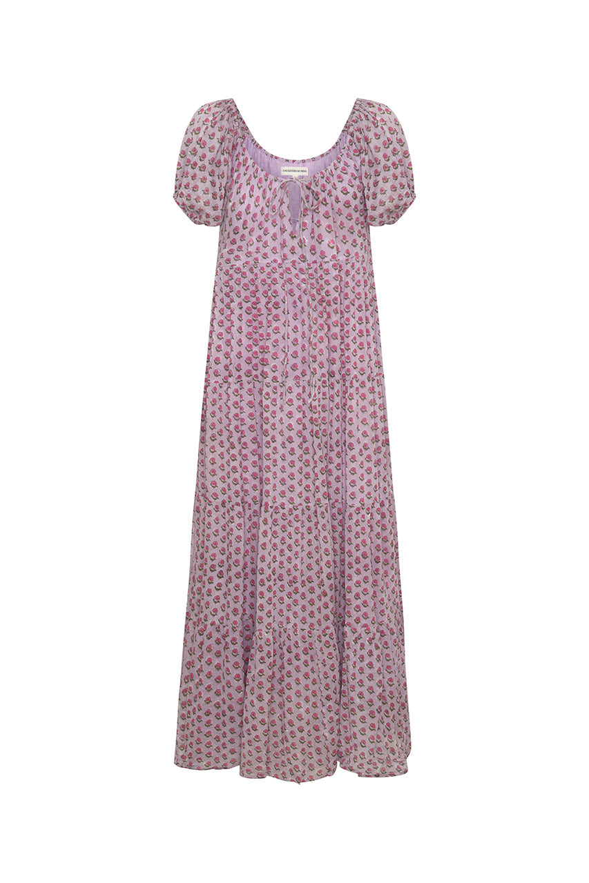 Sita Maxi Dress Violet — ghost mannequin product shot, hand block print cotton maxi dress | Daughters of India