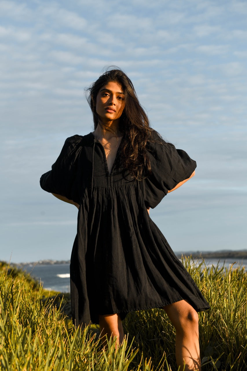 Kyra Mini Dress ~ Black Gauze